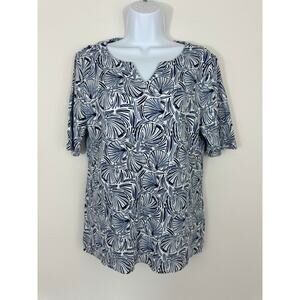 Croft & Barrow Navy White Seashell Print Short Sleeve Cotton Top Size Medium